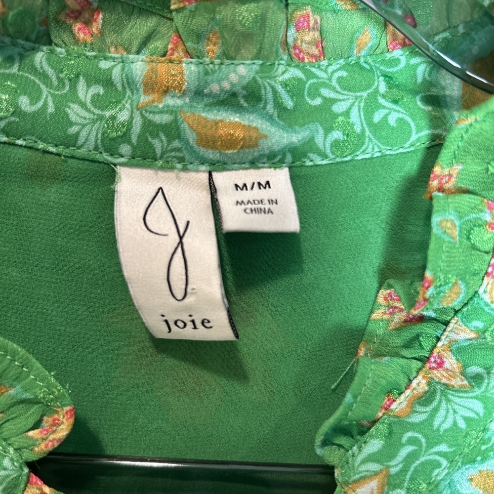 Joie Blouse Top Womens M Green Floral Pullover Peasant Cottagecore Boho Prairie - Picture 3 of 12